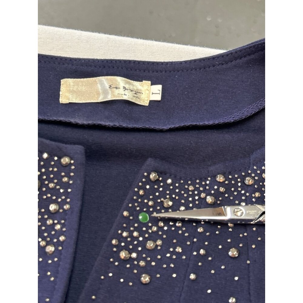 Eva Braun Puff Sleeve Cardigan Jacket Womens SM Navy Blue Rhinestone - Picture 8 of 10